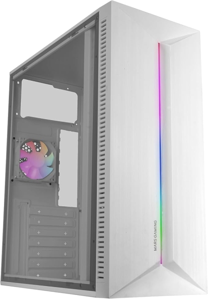 Mars Gaming MC-BLAZE Case Tower ATX - Ventola posteriore FRGB - Finestra laterale in vetro temperato - Striscia LED frontale - 7 slot di espansione - 370x185x415 mm - Colore bianco