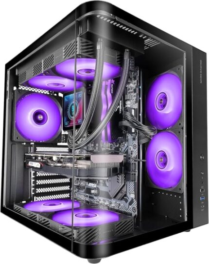 Mars Gaming MC-CURV Case Tower ATX - Vetro temperato curvo continuo - Doppia camera - Connettività USB-C e USB 3.0 - 7 slot di espansione - 343x286x353 mm - Colore nero