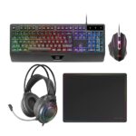 Mars Gaming MCP124PRO Combo Pack Gaming 4in1 - Tastiera ibrida H-Mech - Disposizione QWERTY ES - Mouse 3200dpi - Tappetino in nanotessuto - Colore nero