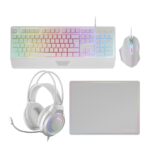 Mars Gaming MCP124PRO Combo Pack Gaming 4in1 - Tastiera ibrida H-Mech - Disposizione QWERTY ES - Mouse 3200dpi - Tappetino Nanotextil - Colore bianco
