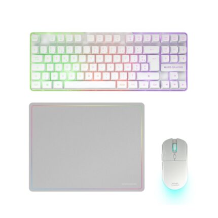 Mars Gaming MCPWTKL Combo Pack Gaming 3in1 - Tastiera ibrida H-Mech formato TKL - Disposizione QWERTY ES - Mouse 3200dpi - Interruttori HUANO - Colore bianco