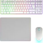 Mars Gaming MCPWTKL Combo Pack Gaming 3in1 - Tastiera ibrida H-Mech formato TKL - Disposizione portoghese QWERTY PT - Mouse 3200dpi - Interruttori HUANO - Colore bianco