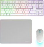 Mars Gaming MCPWTKL Combo Pack Gaming 3in1 - Tastiera ibrida H-Mech formato TKL - Disposizione internazionale QWERTY US - Mouse 3200 dpi - Interruttori HUANO - Colore bianco