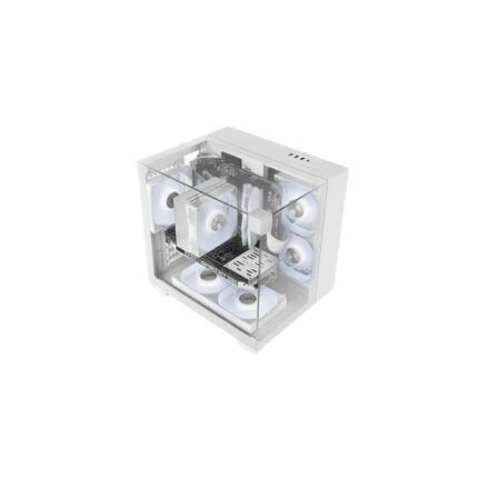Mars Gaming MC-VISIONM Minitorre ultracompatta - Supporto per raffreddamento a liquido fino a 240 mm - Triplo vetro temperato - Supporto MicroATX/Mini-ITX - 5 slot di espansione - 350x277x329 mm - Colore bianco
