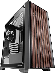 Mars Gaming MC-WOOD Case Tower ATX - Ventola FDB da 120 mm - Pannello in vetro temperato - Supporta raffreddamento a liquido fino a 360 mm - 7 slot di espansione - Finitura in legno - Colore nero