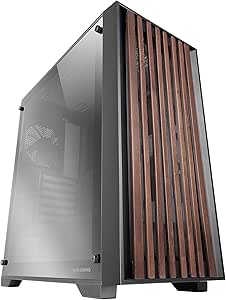 Mars Gaming MC-WOODC Case Tower ATX - Ventola FDB da 120 mm - Pannello in vetro cromato - Supporta raffreddamento a liquido fino a 360 mm - 7 slot di espansione - Finitura in legno - Colore nero