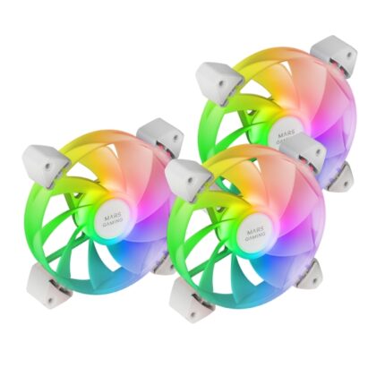 Mars Gaming MF-3AR Confezione da 3 ventole da 120 mm FDB - Illuminazione ARGB a 360º - Pale invertite - Silenziose 14 dB - Colore bianco