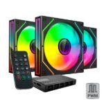 Mars Gaming MF-3DPROKIT Confezione da 3 ventole da 120 mm - Illuminazione ARGB Infinity Mirror 360º - Silenziosa 12dB - Telecomando e hub ARGB - Colore nero