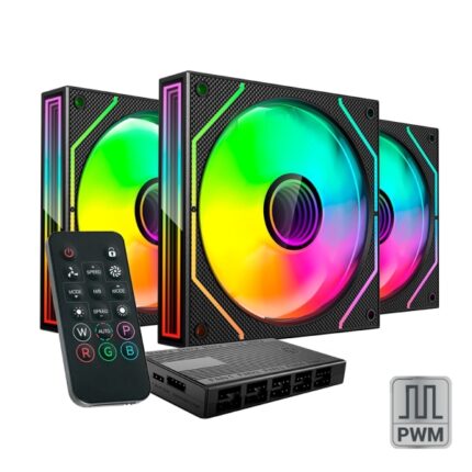 Mars Gaming MF-3DPROKIT Confezione da 3 ventole da 120 mm - Illuminazione ARGB Infinity Mirror 360º - Silenziosa 12dB - Telecomando e hub ARGB - Colore nero