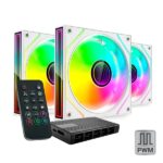 Mars Gaming MF-3DPROKIT Confezione da 3 ventole da 120 mm - Illuminazione ARGB Infinity Mirror 360º - Silenziosa 12 dB - Telecomando e hub ARGB - Colore bianco