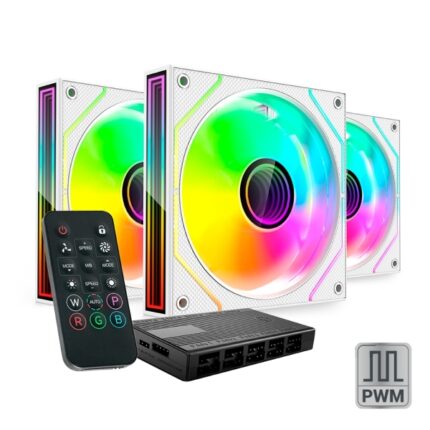 Mars Gaming MF-3DPROKIT Confezione da 3 ventole da 120 mm - Illuminazione ARGB Infinity Mirror 360º - Silenziosa 12 dB - Telecomando e hub ARGB - Colore bianco