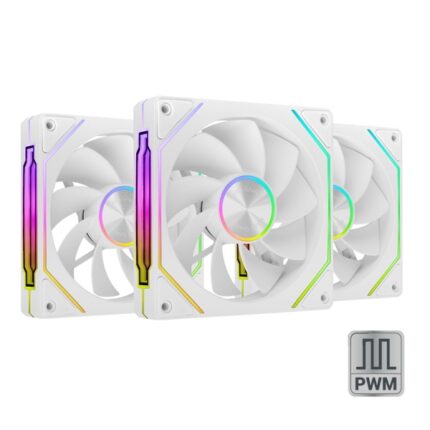 Mars Gaming MF-LINKFINITYKIT2R Confezione da 3 ventole da 120 mm - Illuminazione ARGB Infinity Mirror - Silenziosa 12 dB - Linkfinity Magnetico modulare - Colore bianco
