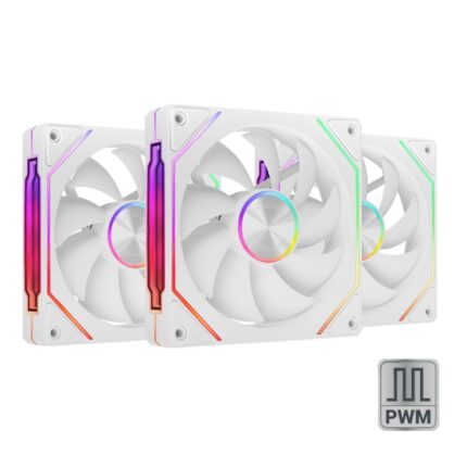Mars Gaming MF-LINKFINITYKIT2 Confezione da 3 ventole da 120 mm - Illuminazione ARGB Infinity Mirror - Silenziosa 12 dB - Modulare Linkfinity Magnetico - Colore bianco