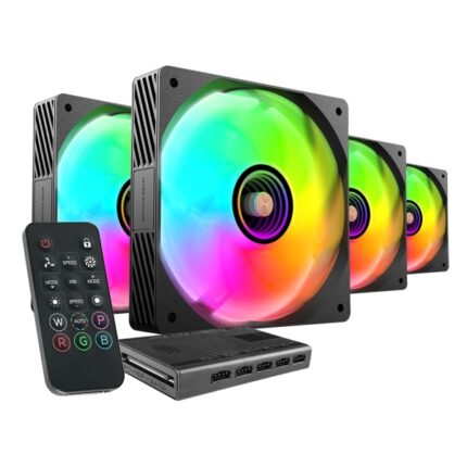 Mars Gaming MF-SI4KIT Confezione da 4 ventole da 120 mm - Illuminazione ARGB Infinity Mirror - Silenziosa 14 dB - Telecomando e hub ARGB - Colore nero