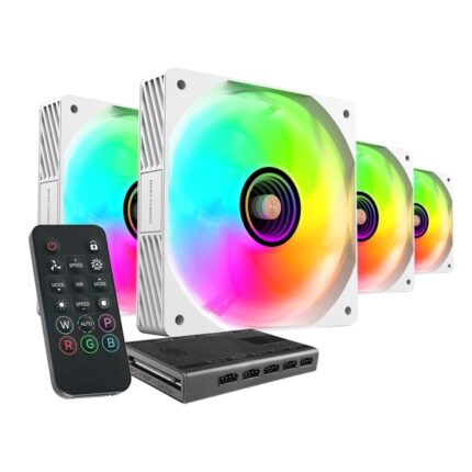 Mars Gaming MF-SI4KIT Confezione da 4 ventole da 120 mm - Illuminazione ARGB Infinity Mirror - Silenziosa 14 dB - Telecomando e hub ARGB - Colore bianco
