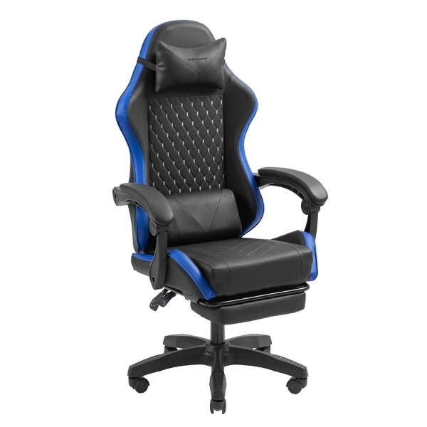 Mars Gaming MGC-X Sedia da gioco ergonomica - Poggiapiedi estensibile - Cuscini lombari e cervicali - 660x540x1250mm - Finitura in pelle PU - Colore nero e blu Mars Gaming MGC-X Sedia da gioco ergonomica - Poggiapiedi estensibile - Cuscini lombari e cervicali - 660x540x1250mm - Finitura in pelle PU - Colore nero e blu
