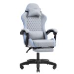 Mars Gaming MGC-X FABRIC Sedia da gioco ergonomica - Poggiapiedi estensibile - Cuscini lombari e cervicali - 660x540x1250 mm - Tessuto traspirante - Colore grigio e blu