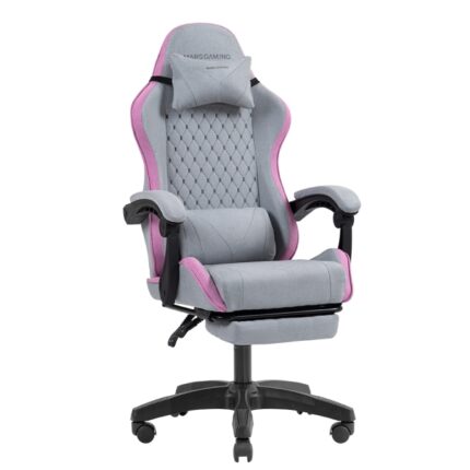 Mars Gaming MGC-X FABRIC Sedia da gaming ergonomica - Poggiapiedi estensibile - Cuscini lombari e cervicali - 660x540x1250 mm - Tessuto traspirante - Colore grigio e rosa