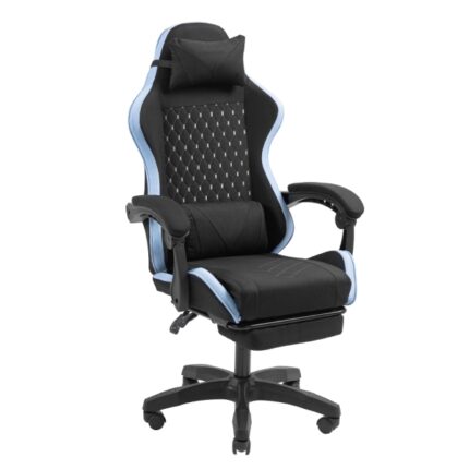 Mars Gaming MGC-X FABRIC Sedia da gaming ergonomica - Poggiapiedi estensibile - Cuscini lombari e cervicali - 660x540x1250mm - Tessuto traspirante - Colore nero e blu