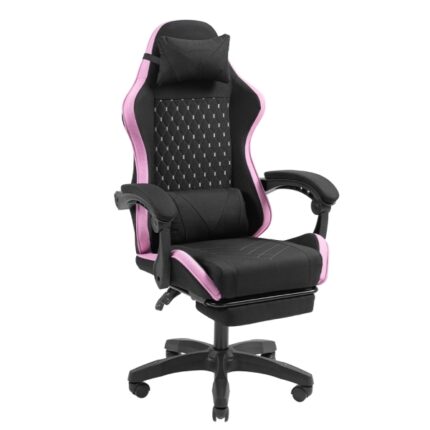 Mars Gaming MGC-X FABRIC Sedia da gaming ergonomica - Poggiapiedi estensibile - Cuscini lombari e cervicali - 660x540x1250 mm - Tessuto traspirante - Colore nero e rosa