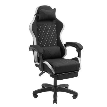 Mars Gaming MGC-X FABRIC Sedia da gaming ergonomica - Poggiapiedi estensibile - Cuscini lombari e cervicali - 660x540x1250 mm - Tessuto traspirante - Colore nero e bianco