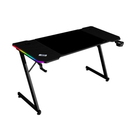 Mars Gaming MGD-X140RGB Tavolo da gaming - Illuminazione ARGB con telecomando - Supporti per cuffie e bevande - Tappetino XXL - Struttura in acciaio - 140x60x1