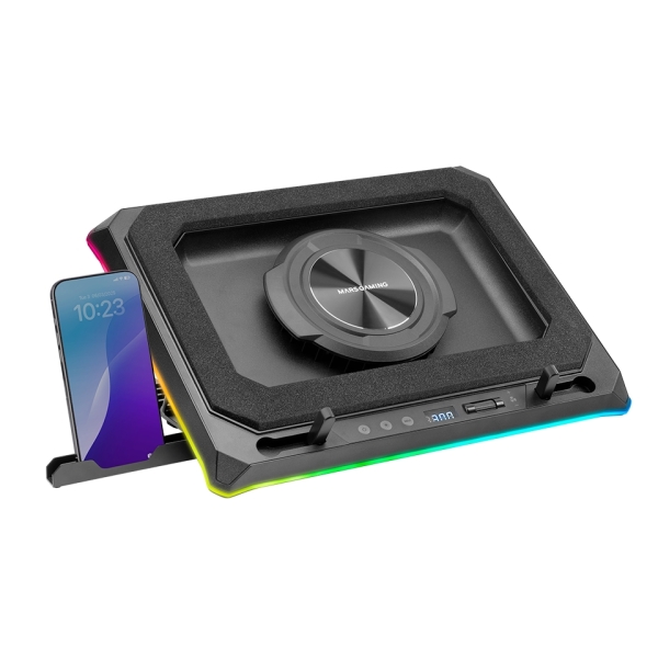 Mars Gaming MNBC-ULTRA Supporto da tavolo per laptop fino a 18" - Ventola da 140 mm - Illuminazione RGB - Regolabile in 5 posizioni - Hub con 4xUSB-A - 420x340x55 mm - Colore nero Mars Gaming MNBC-ULTRA Supporto da tavolo per laptop fino a 18" - Ventola da 140 mm - Illuminazione RGB - Regolabile in 5 posizioni - Hub con 4xUSB-A - 420x340x55 mm - Colore nero