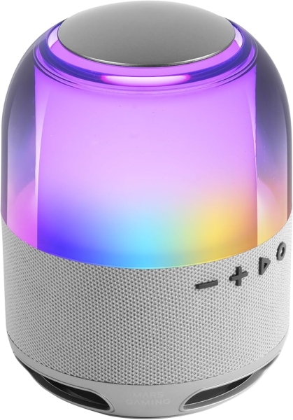 Mars Gaming MS-FLOW Altoparlante Bluetooth da 15 W - Luci RGB a 360 gradi - Batteria da 2000 mAh - Compatto - Portata fino a 10 m - Colore bianco