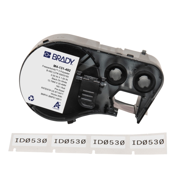 Brady M4-131-492 Nastro di etichette originali in poliestere ultrasottili per laboratorio - Testo nero su sfondo bianco - Larghezza 25 Brady M4-131-492 Nastro di etichette originali in poliestere ultrasottili per laboratorio - Testo nero su sfondo bianco - Larghezza 25