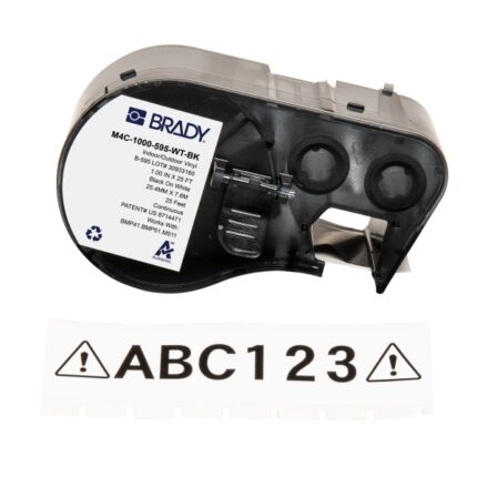Brady M4C-1000-595-WT-BK Nastro per etichette originale in vinile - Testo nero su sfondo bianco - Larghezza 25