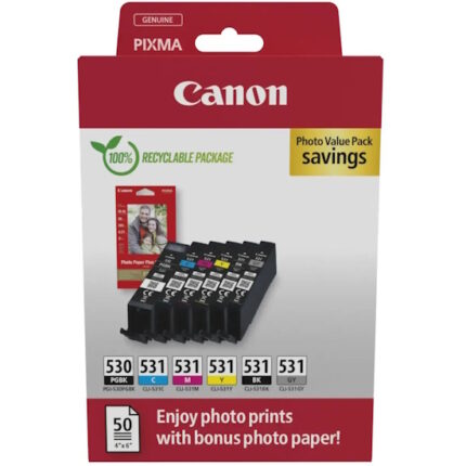 Canon PGI530/CLI531 Confezione da 6 cartucce d'inchiostro originali + 50 fogli di carta fotografica 10x15 cm - 6117C004