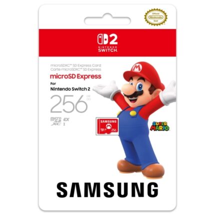 Scheda Micro SD Samsung per console Nintendo Switch 2 - Capacità 256 GB - Logo Mario Bros - Velocità elevate e stabili - Prestazioni ottimizzate - Colore rosso