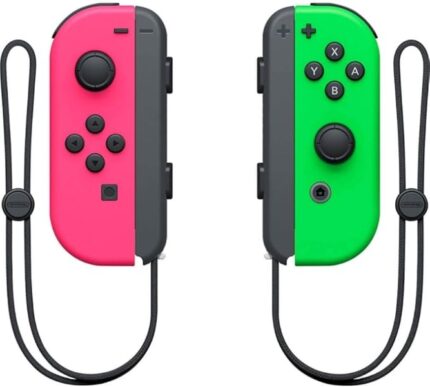 Nintendo Set di 2 controller Joy-Con sinistro/destro per Nintendo Switch - Autonomia fino a 20 ore - Vibrazione HD - Sensore di movimento e accelerometro - Pulsante di cattura - Sensore NFC per Amiibo - Telecamera a infrarossi - Colore rosa e verde neon
