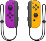 Set di 2 controller Joy-Con sinistro/destro per Nintendo Switch - Autonomia fino a 20 ore - Vibrazione HD - Sensore di movimento e accelerometro - Pulsante di cattura - Sensore NFC per Amiibo - Telecamera a infrarossi - Colore viola e arancione neon