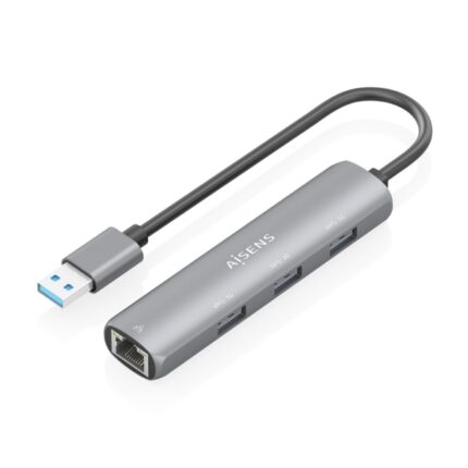 Aisens ASUC-4P034-GR Adattatore di rete USB 3.0 a Gigabit Ethernet + Hub 3xUSB-A 3.0 - 15 cm - Colore grigio