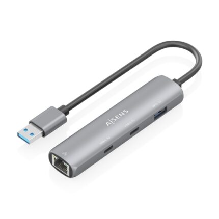 Aisens ASUC-4P036-GR Adattatore di rete USB 3.0 a Gigabit Ethernet + Hub 2xUSB-C e 1xUSB-A 3.0 - 15 cm - Colore grigio