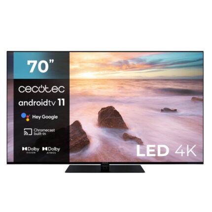 Cecotec A2 series ALU20070ZS Smart TV senza cornice da 70" LED con risoluzione 4K UHD - Android TV 11 - Chromecast integrato - Dolby Vision e Atmos - HDMI 2.1 48Gb - Base centrale - Colore nero