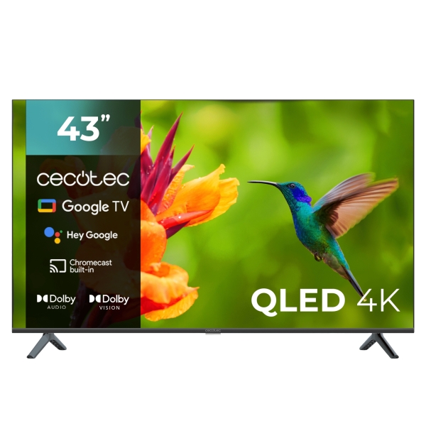 Cecotec V4 serie VQU40043 Smart TV senza cornice da 43" QLED 4K UHD - Processore Cortex A55 - Dolby Vision e Atmos - Google TV - HDMI 2.1 - USB 3.0 - Gamma cromatica ampliata - Colore nero Cecotec V4 serie VQU40043 Smart TV senza cornice da 43" QLED 4K UHD - Processore Cortex A55 - Dolby Vision e Atmos - Google TV - HDMI 2.1 - USB 3.0 - Gamma cromatica ampliata - Colore nero