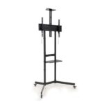 Tooq Nefertiti Supporto da pavimento con ruote per schermi da 37" a 70" - Altezza regolabile - Blocco ruote - Ripiano - Vassoio superiore per webcam - Gestione cavi - Peso massimo 70 kg - VESA massimo 600X400 mm - Colore nero