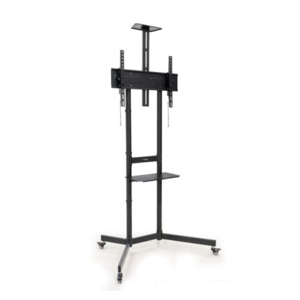 Tooq Nefertiti Supporto da pavimento con ruote per schermi da 37" a 70" - Altezza regolabile - Blocco ruote - Ripiano - Vassoio superiore per webcam - Gestione cavi - Peso massimo 70 kg - VESA massimo 600X400 mm - Colore nero