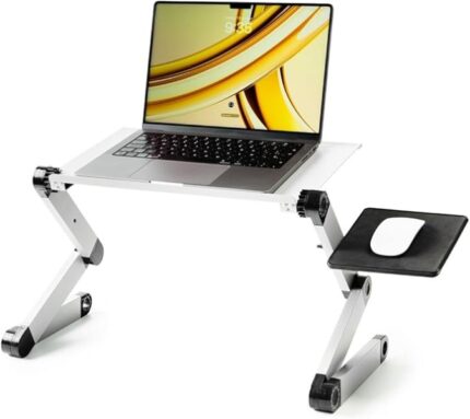 Innovagoods Omnible Tavolo regolabile multiposizione per laptop in alluminio - Pieghevole - Supporta fino a 15 kg - Vassoio per mouse - Ruotabile a 360º - Multifunzione - 49 x 53 x 26 cm - Colore grigio