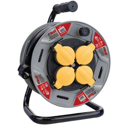 Elbat Avvolgicavo prolunga con protezione termica - 4 prese Shuko - Carica massima avvolta 1100 W