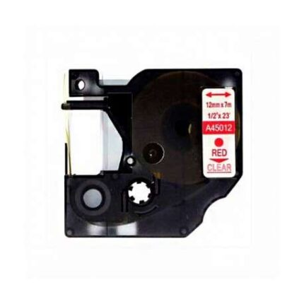 Dymo D1 45012 Nastro generico per etichettatrice - Testo rosso su sfondo trasparente - Larghezza 12 mm x 7 metri - Sostituisce S0720520