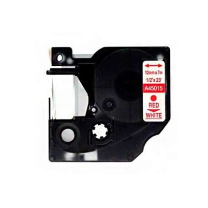 Dymo D1 45015 Nastro generico per etichettatrice - Testo rosso su sfondo bianco - Larghezza 12 mm x 7 metri - Sostituisce S0720550