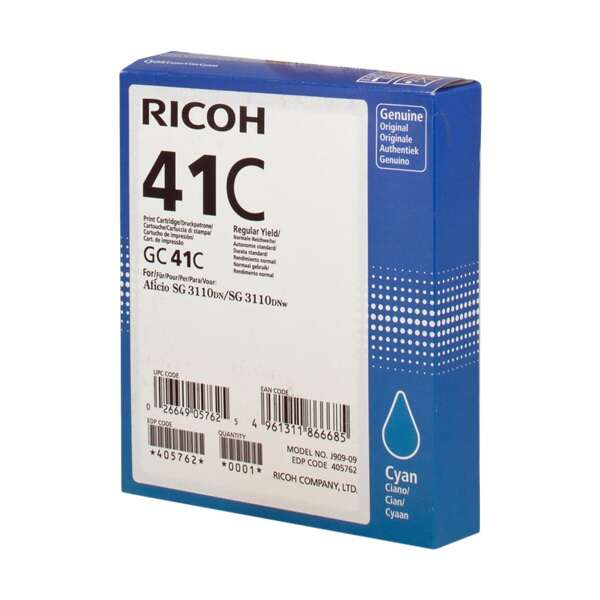 Ricoh GC41 Ciano Cartuccia gel originale - 405762 Ricoh GC41 Ciano Cartuccia gel originale - 405762