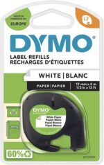 Dymo LetraTag S0721510 Nastro per etichette originale per etichettatrice - Testo nero su sfondo bianco - Larghezza 12 mm x 4 metri (91200) - immagine 2