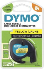 Dymo LetraTag S0721620 Nastro per etichette originale per etichettatrice - Testo nero su sfondo giallo - Larghezza 12 mm x 4 metri (91202) - immagine 2