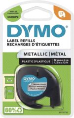 Dymo LetraTag S0721730 Nastro per etichette originale per etichettatrice - Testo nero su sfondo metallico - Larghezza 12 mm x 4 metri (91208) - immagine 2
