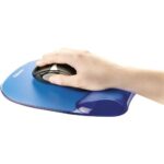 Fellowes Crystal Tappetino con poggiapolsi in gel - Resistente alle macchie - 20x23 cm - Colore blu - immagine 2