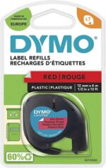 Dymo LetraTag S0721630 Nastro per etichette originale per etichettatrice - Testo nero su sfondo rosso - Larghezza 12 mm x 4 metri (91203) - immagine 2